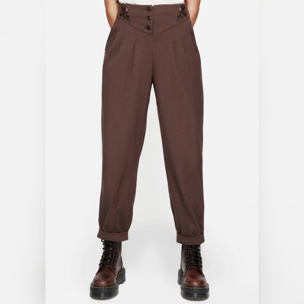 Disturbia Marwood Acorn Embroidered Button Up Waist Balloon Trouser